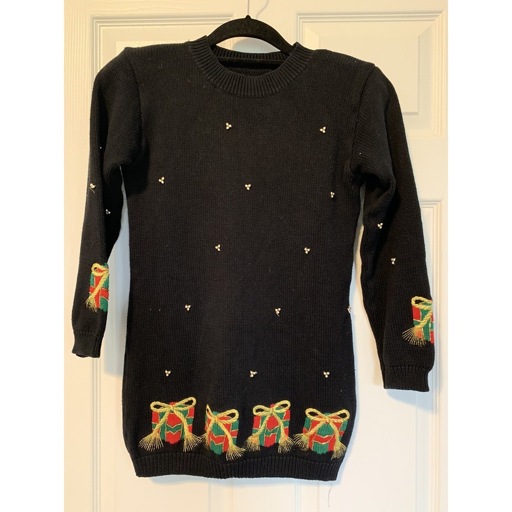 Eagle's Eye Christmas Sweater Beaded Embroidered Tunic Length Small